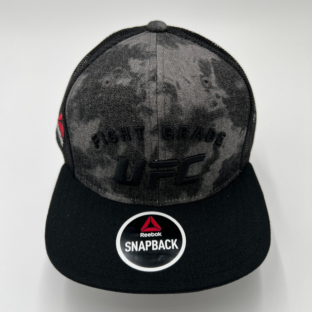 Reebok‎ UFC Fight Grade Snapback Hat Black Gray Acid Wash Mesh Trucker Cap New